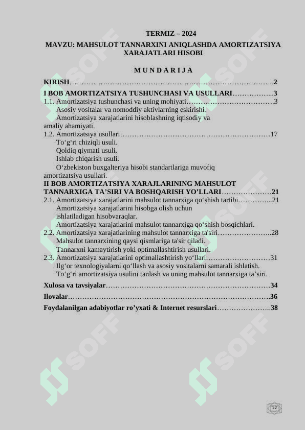 MAHSULOT TANNARXINI ANIQLASHDA AMORTIZATSIYA XARAJATLARI HISOBI 2