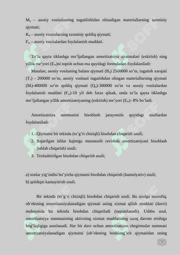 MAHSULOT TANNARXINI ANIQLASHDA AMORTIZATSIYA XARAJATLARI HISOBI 8