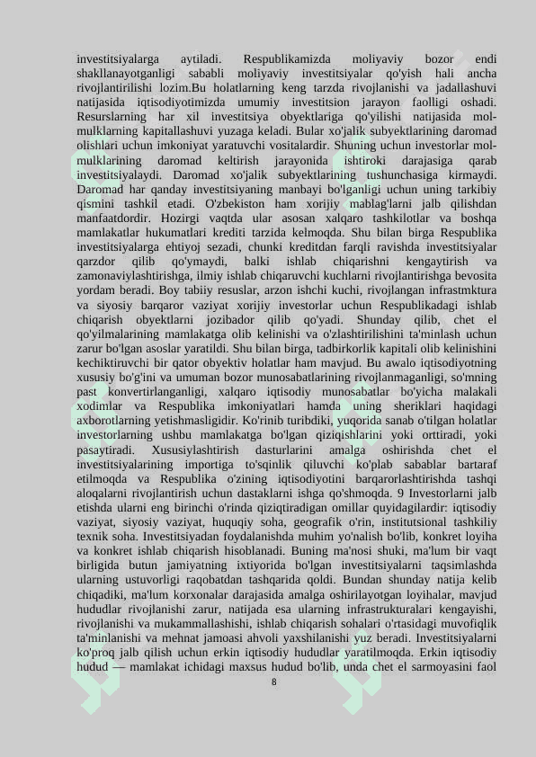 Investitsiyaning mohiyati manbalari va shakllari 8