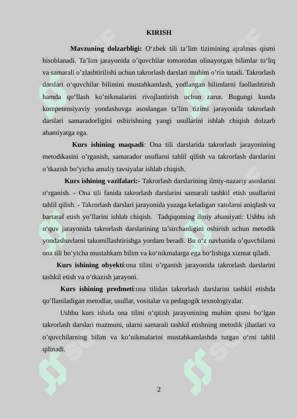 ONA TILIDAN TAKRORLASH DARSLARINI TASHKIL ETISH METODIKASI 2