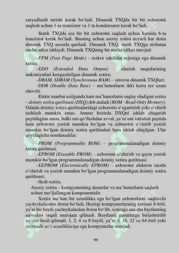 XOTIRA TURLARI VA ULARNING XUSUSIYATLARI.  ASSEMBLER DASTURLASHDA REGISTR XOTIRASI VA  RAM XOTIRASIDAN FOYDALANISH 3