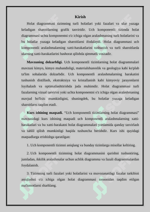 Uch komponentli sistemlarning holat diagrammasi. 3