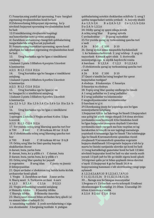 QIRQQULOQ QIRBO`G`IN OCHIQ URUG`LILARDAN test 2