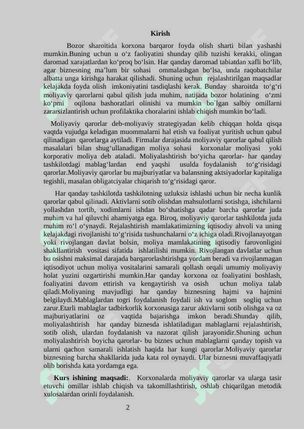 Korxonada moliyaviy qarorlar va ularga ta’sir qiluvchi omillar 2