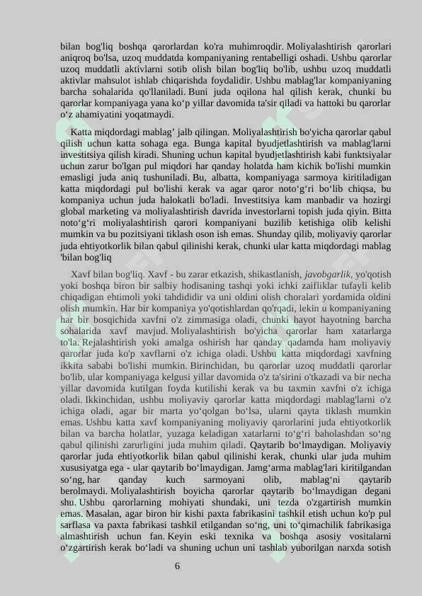 Korxonada moliyaviy qarorlar va ularga ta’sir qiluvchi omillar 6