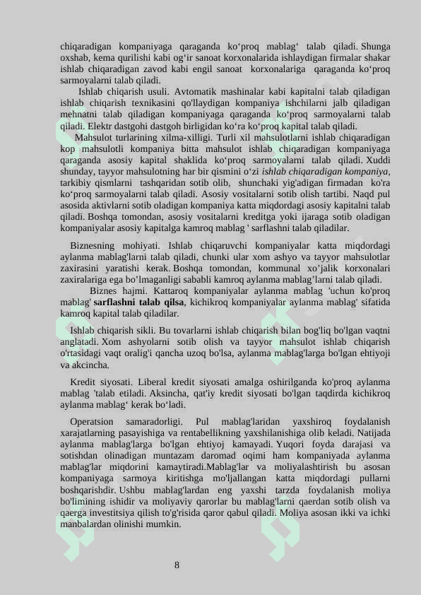 Korxonada moliyaviy qarorlar va ularga ta’sir qiluvchi omillar 8