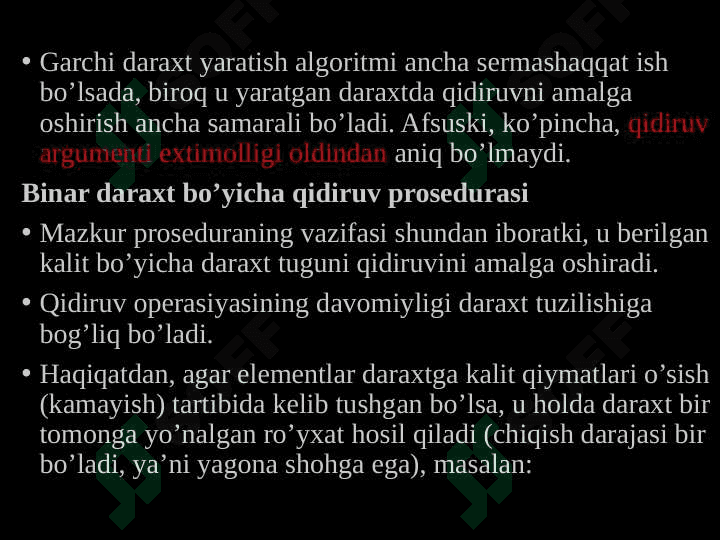 Qidiruv binar daraxti. Qidiruv binar daraxtini qurish. Tugunlar qo‘shish va o‘chirish . 7