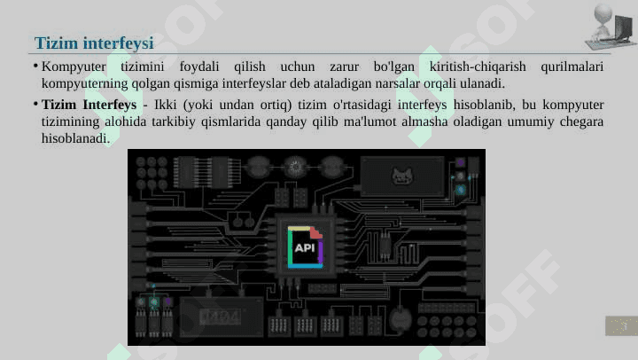 Tizim interfeyslari va shinalarni tashkil etilish. Tizim interfeyslari, shinalaming tashkil etilishi va turlari. 3