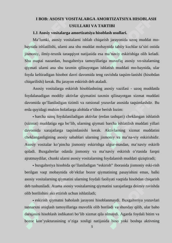 Asosiy vositalarga amortizatsiya hisoblash usullari 5