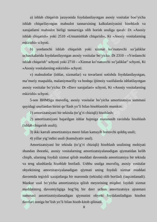 Asosiy vositalarga amortizatsiya hisoblash usullari 8