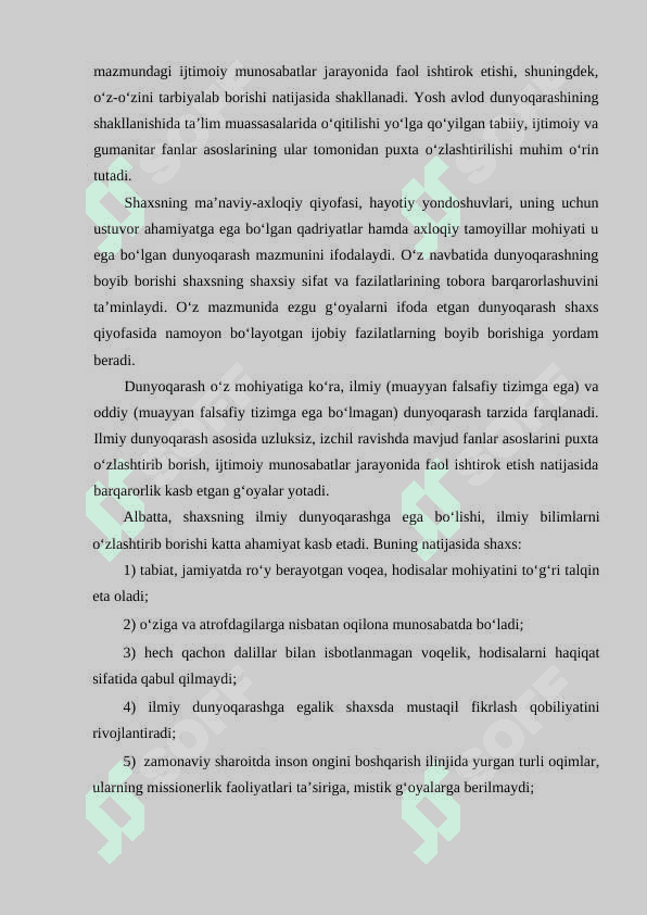 TARBIYA JARAYONINING MAZMUNI. (AQLIY, AXLOQIY, JISMONIY, ESTETIK, EKOLOGIK TARBIYA) 2