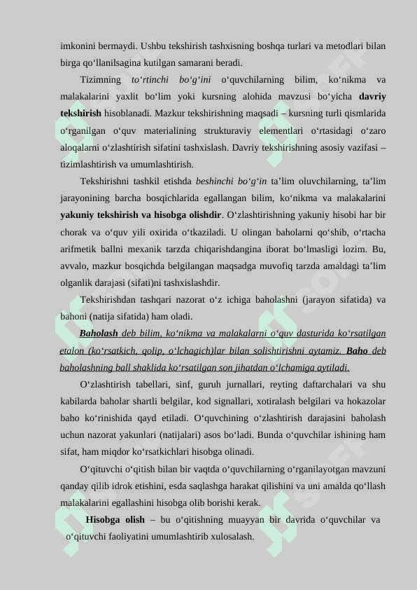 O'QUVCHILARNING BILIM, KO'NIKMA, MALAKA VA KOMPETENSIYALARINI DIAGNOSTIKASI 3