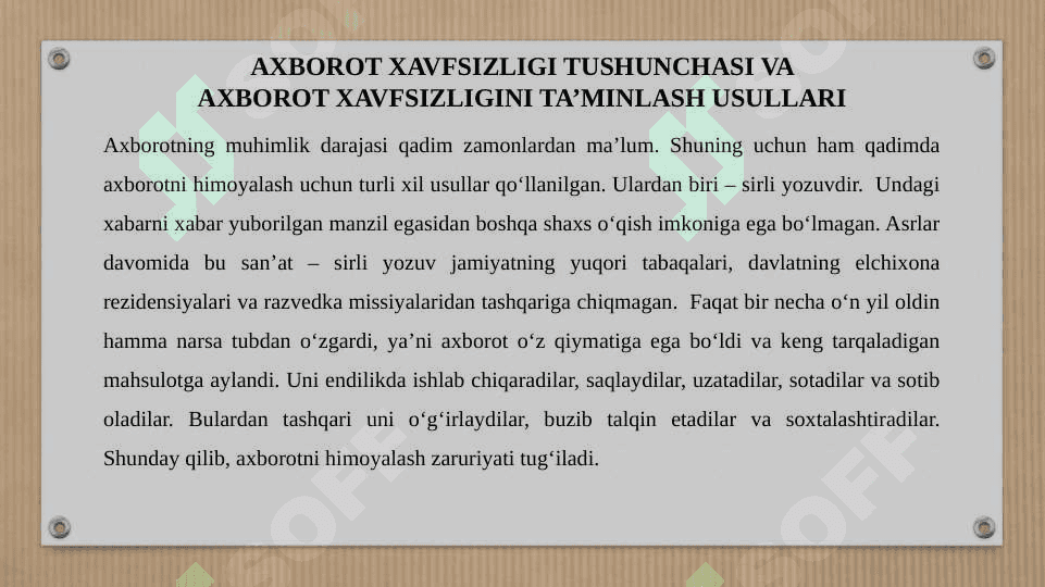 Axborotni muxofaza qilish,axborot xavfsizligi va uning zamonaviy konsepsiyasi 5