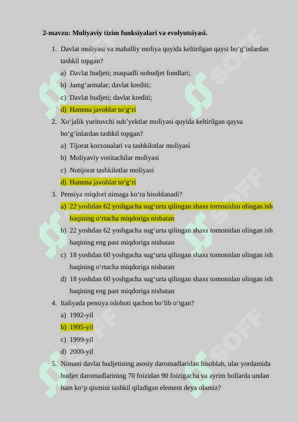 Moliyadan mavzulashtirilgan 100 ta test 3