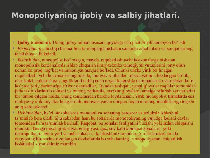 Iqtisodiytda monopoliznga qarshi siyosat va raqobatni rivojlantirish 4