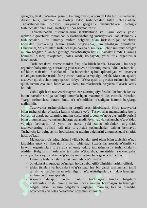 BOSHLANG’ICH SINF O’QUVCHILARIDA TABIATGA OID TASAVVUR VA TUSHUNCHALARNI SHAKLLANTIRISHNING METODIK ASOSLARI 2