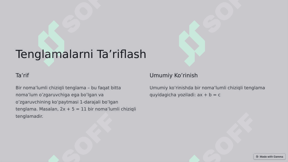 Chiziqli bir noma'lumli tenglama 2