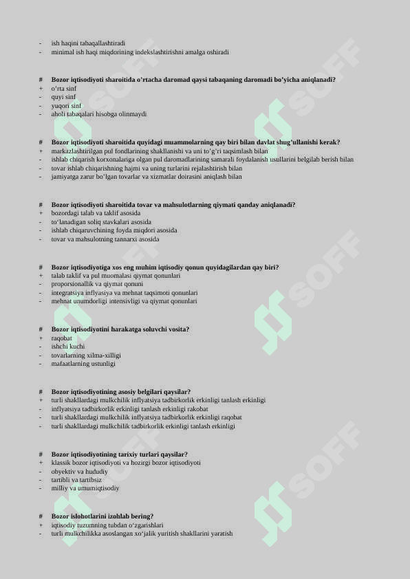 Iqtisodiyot nazariyasi testlar test javoblari bilan 8