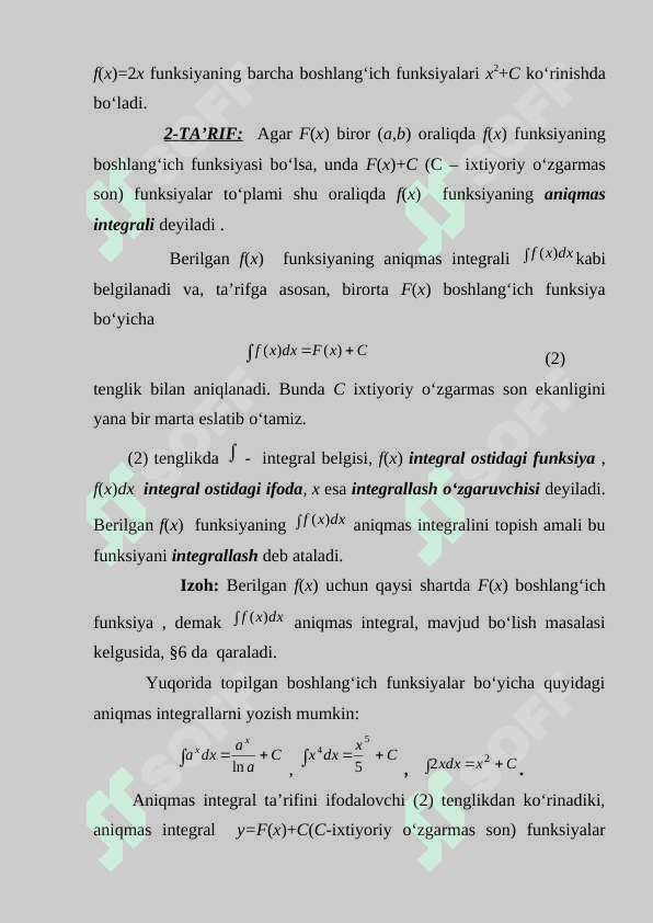 Boshlang‘ich  funksiya   va  aniqmas  integral. Intеgrallar  jadvali 4
