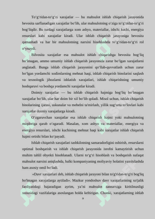XARAJATLAR TURKUMLANISHI VA HISOBI 8