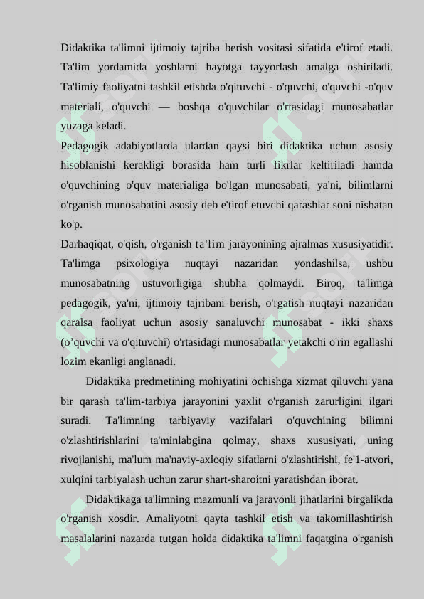 Didaktika - pedagogik ta’lim nazariyasi. O’qitish jarayoni yaxlit tizim sifatida. O’rta maxsus va kasb-hunar ta’limi mazmuni. Davlat ta’lim standarti 3