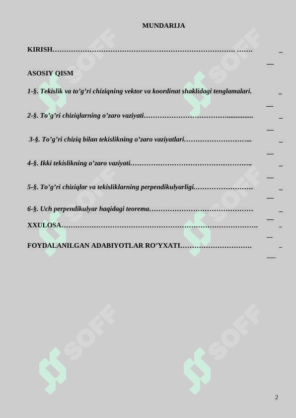 Tekislik va to’g’ri chiziqning vektor va koordinat shaklidagi tenglamalari 2