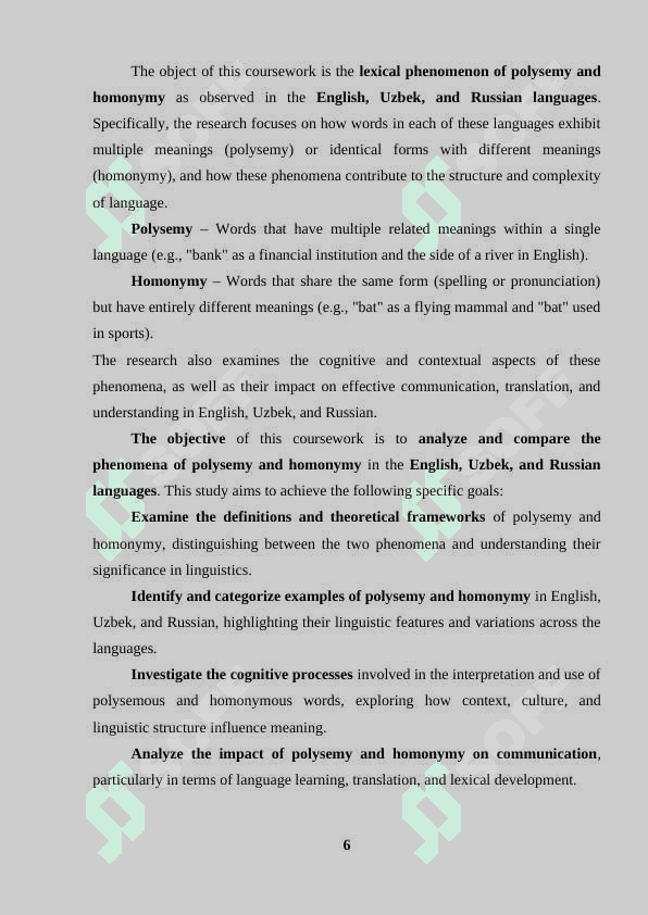 Polysemy and homonymy in English and Uzbek/ Russian 5