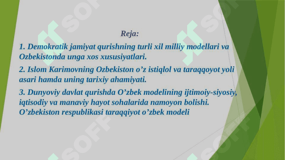 O’zbekistonning o’ziga xos istiqlol va taraqqiyot yo’li 2