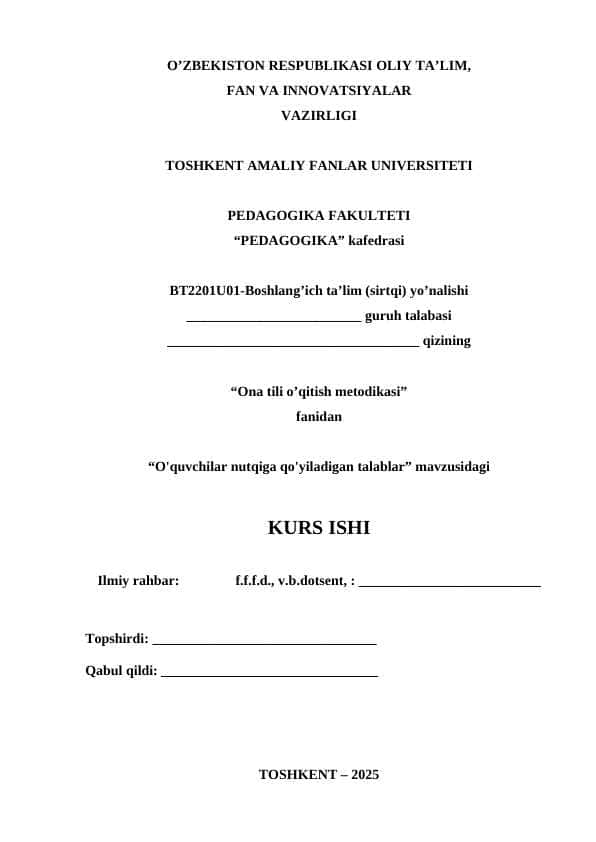 O'quvchilar nutqiga qo'yiladigan talablar 1