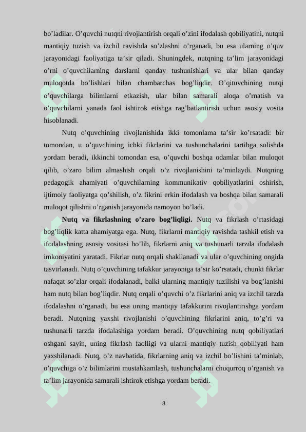 O'quvchilar nutqiga qo'yiladigan talablar 8