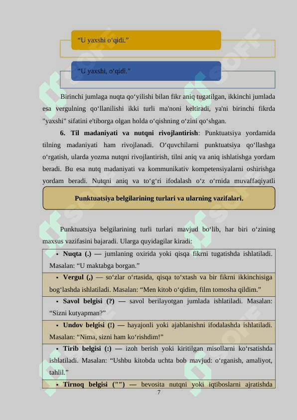 Punktuatsiya o'qitishning o'ziga xosligi 7