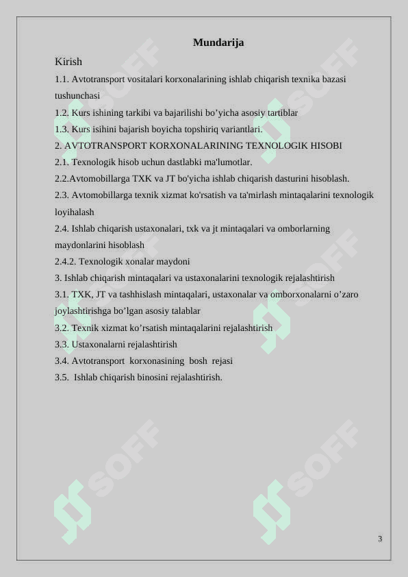 Avtotransport tarmog'i korxonalarining bosh rejasi va ishlab chiqarish binosinini hisoblash 3