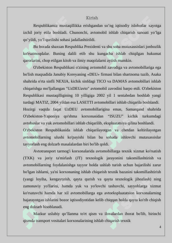 Avtotransport tarmog'i korxonalarining bosh rejasi va ishlab chiqarish binosinini hisoblash 4