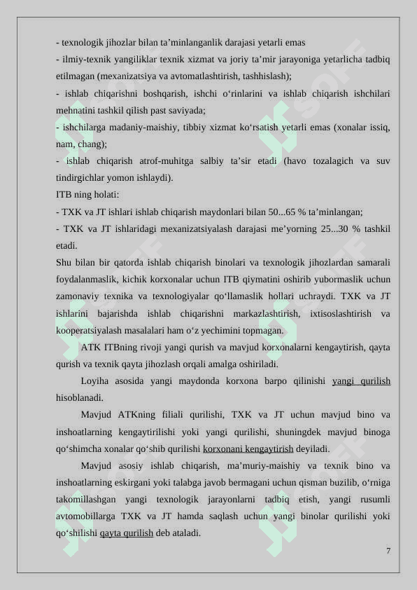 Avtotransport tarmog'i korxonalarining bosh rejasi va ishlab chiqarish binosinini hisoblash 7