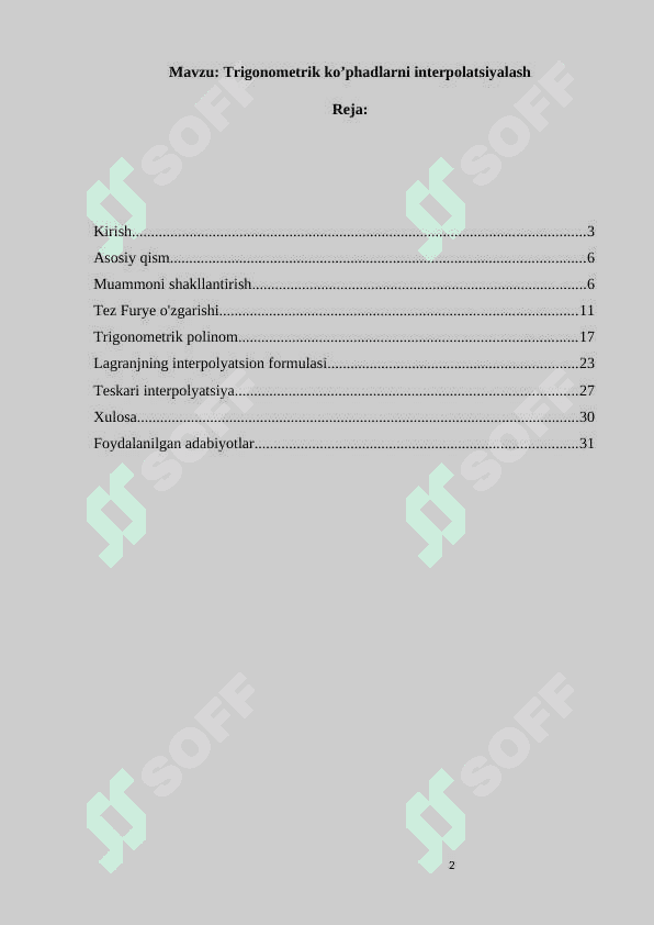 Trigonometrik ko’phadlarni interpolatsiyalash 2