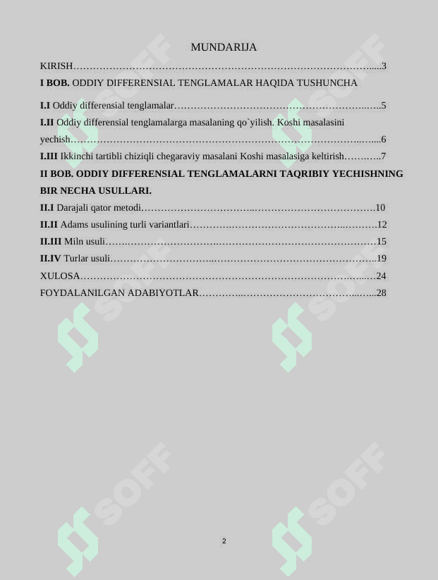 Oddiy differensial tenglamalarni ko`p qadamli usullar (Adams va Miln usullari) yordamida taqribiy yechish 2