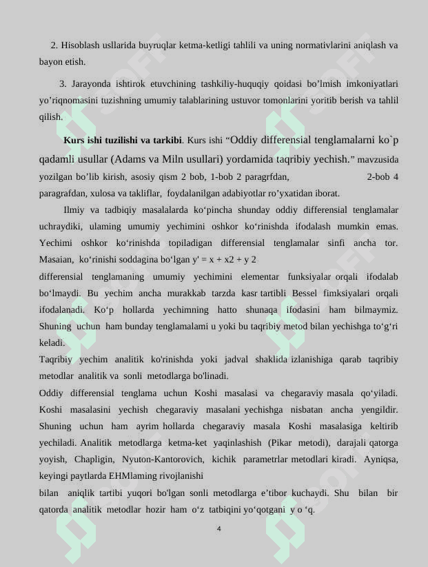 Oddiy differensial tenglamalarni ko`p qadamli usullar (Adams va Miln usullari) yordamida taqribiy yechish 4