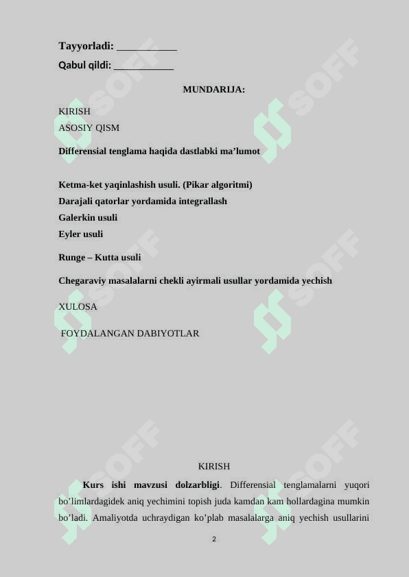 Birinchi tartibli oddiy differensial tenglamalar yechishning sonli usullari 2