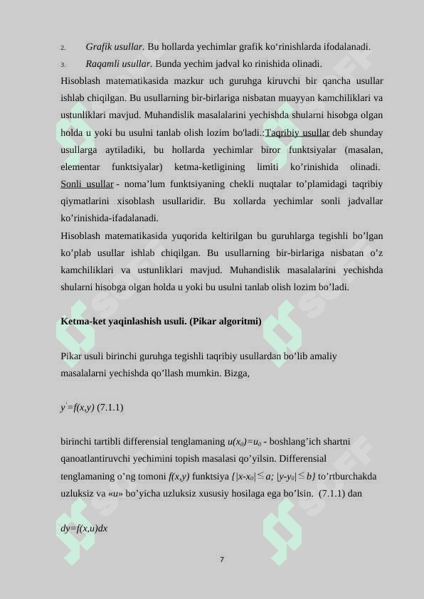 Birinchi tartibli oddiy differensial tenglamalar yechishning sonli usullari 7