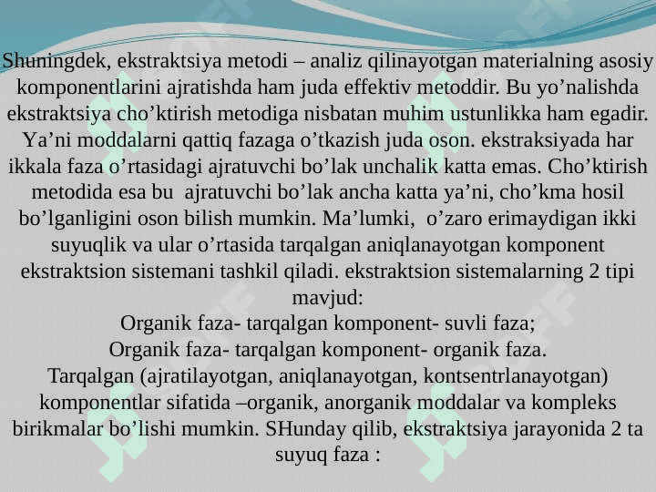 “To’rtlamchi ammoniy asoslari va yog’ kislotalari asosida  binar ekstragentlar sintezi va ular yordamida Ni (II) ekstraktsiyasi’’ 6