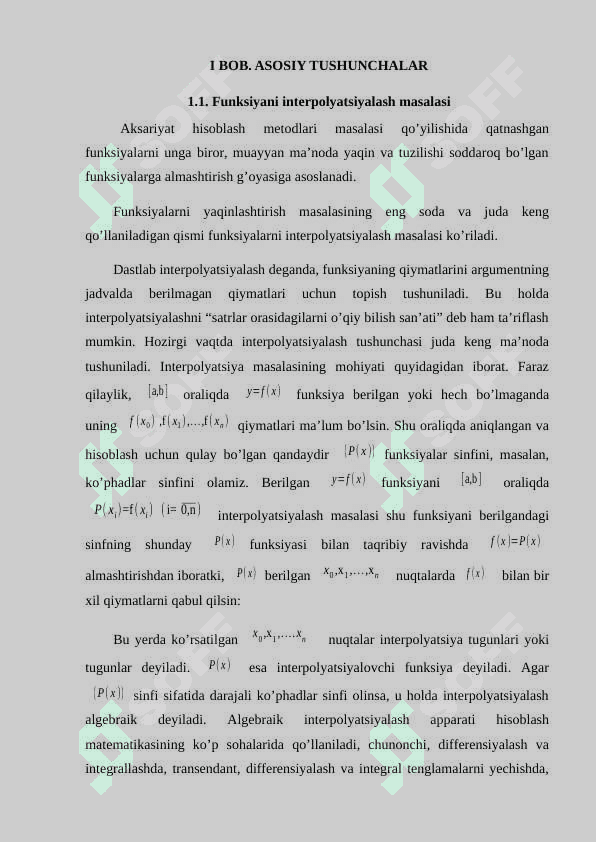 Funksiyani interpolyatsiyalash. Splaynlar 6