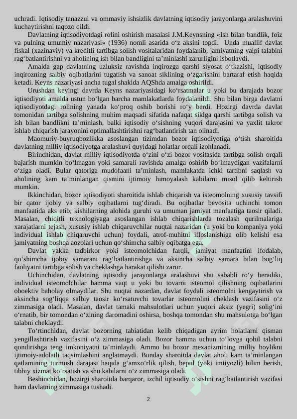 BOZOR IQTISODIYOTINI TARTIBGA SOLISHDA DAVLATNING IQTISODIY ROLI 2
