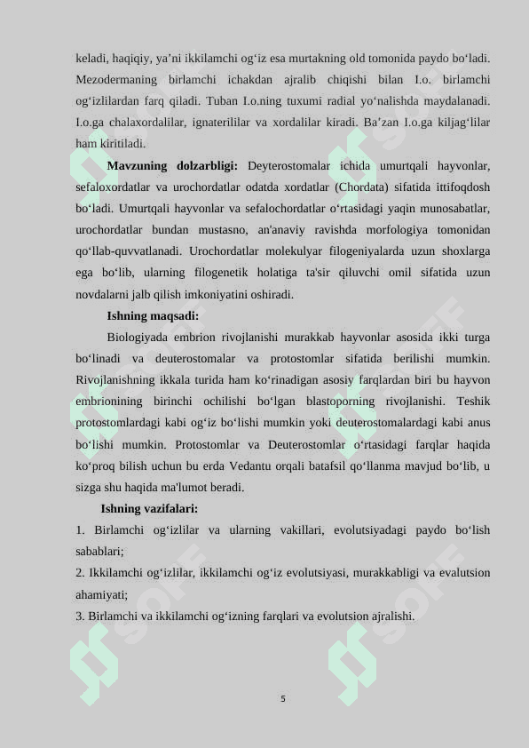 Birlamchi va ikkilamchi og‘izlilar – hayvonlar evolutsiyasining ikki yo‘nalishi 5