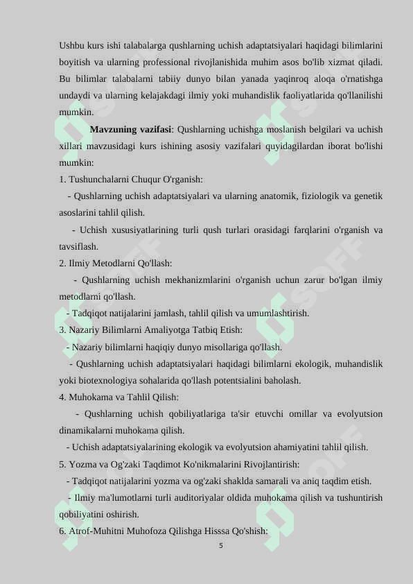Qushlarning uchishga moslanish belgilari va uchish xillari 5