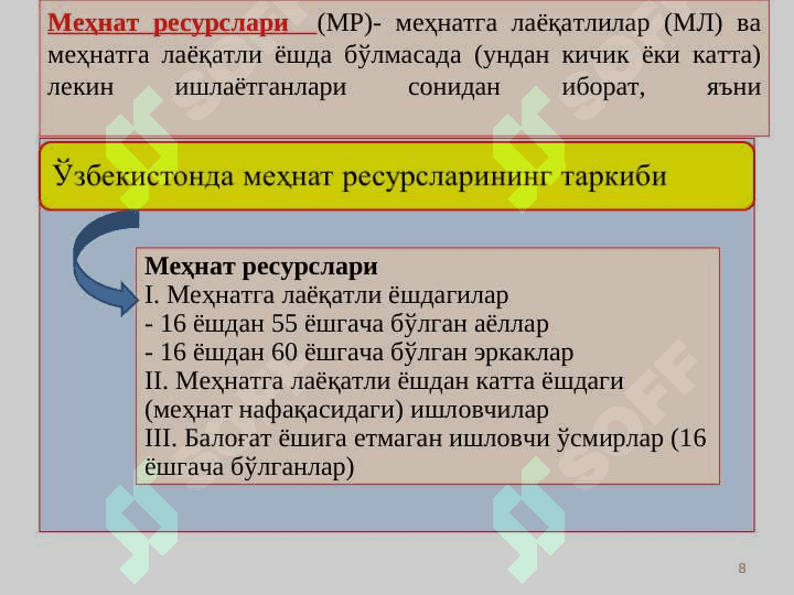 Омилли даромадлар ва иш хақининг шаклланиши. Ишчи кучи бозори ва бандлик 8