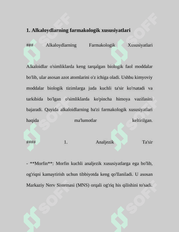 Alkaloidlar. Tarkibida alkaloidlarni saqlovchi dorivor o'simlik (giyoh)lar va dorivor o'simlik (giyoh)lar xom ashyolari 3