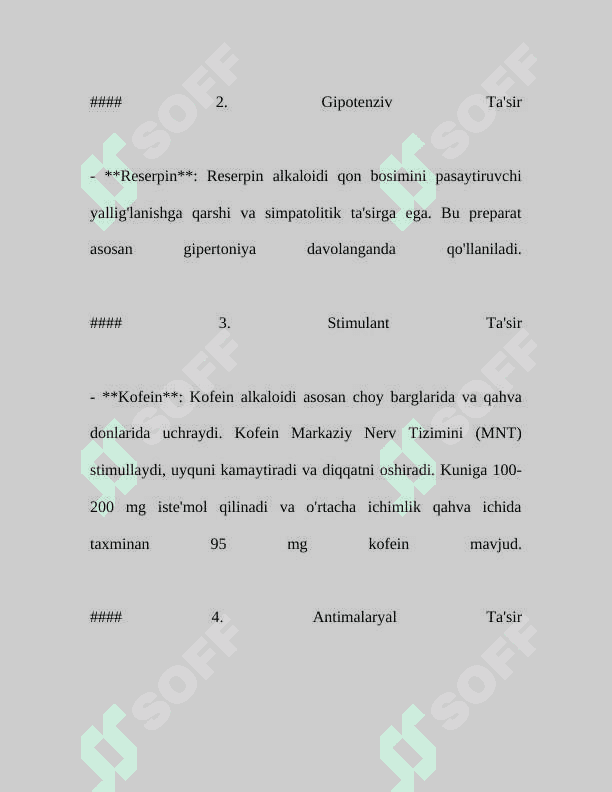 Alkaloidlar. Tarkibida alkaloidlarni saqlovchi dorivor o'simlik (giyoh)lar va dorivor o'simlik (giyoh)lar xom ashyolari 4