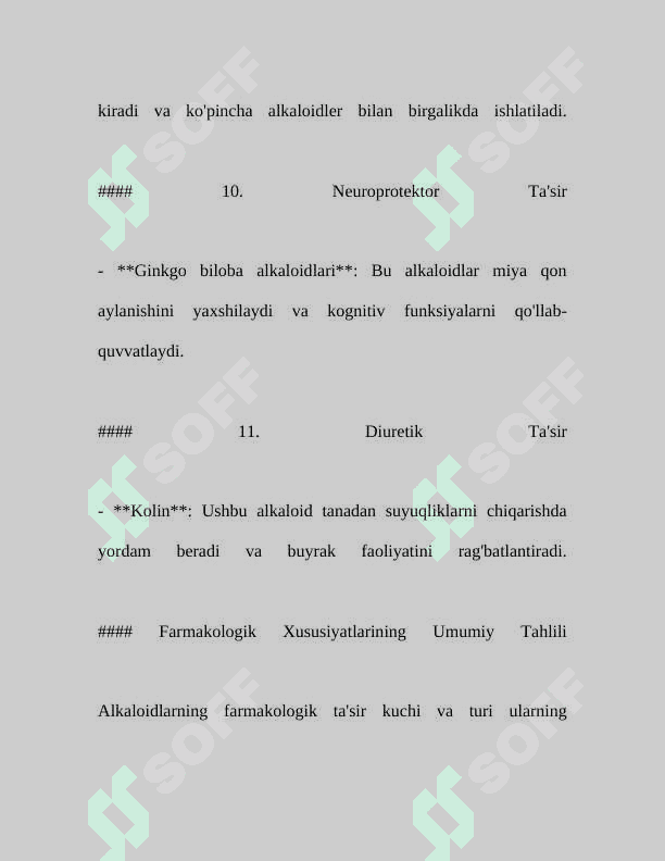 Alkaloidlar. Tarkibida alkaloidlarni saqlovchi dorivor o'simlik (giyoh)lar va dorivor o'simlik (giyoh)lar xom ashyolari 7