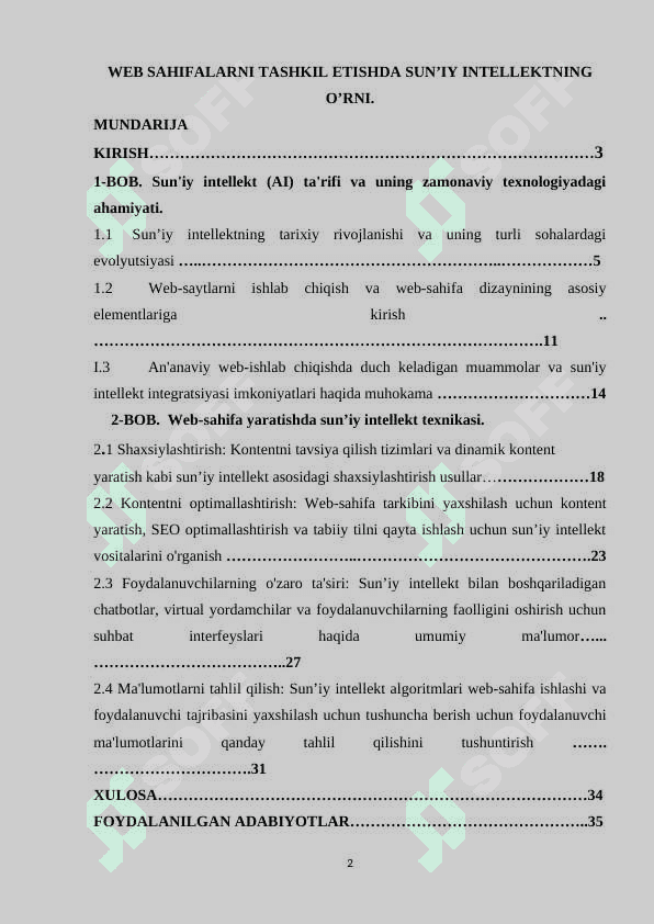 Web sahifalarni tashkil etishda sun’iy intellektning o’rni 2