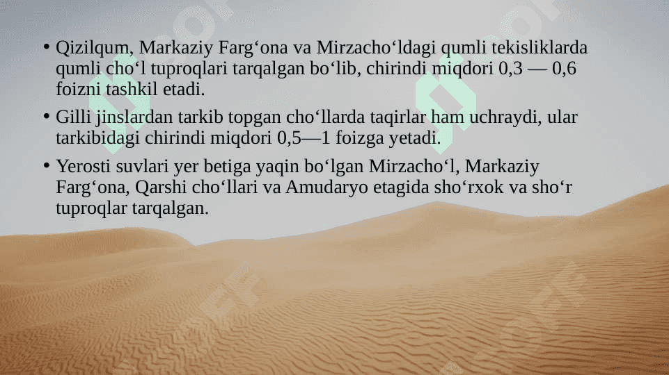 O‘ZBEKISTON TUPROQLARI, O‘SIMLIK VA HAYVONOT DUNYOSI 4